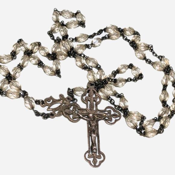 Vintage Catholic Rosary Beads Filigree Sterling Silver Austrian Crystal Patina - Picture 1 of 13